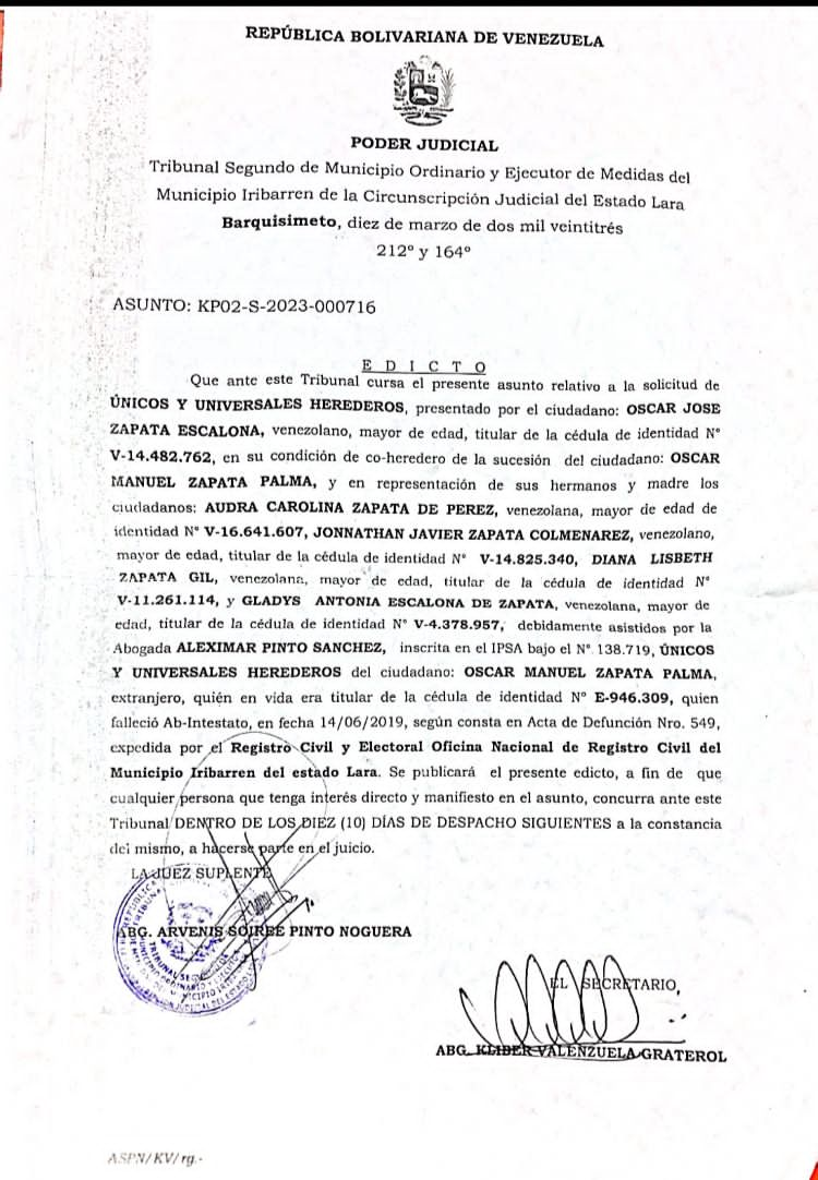 EDICTO Ante este Tribunal cursa solicitud de ÚNICOS Y UNIVERSALES