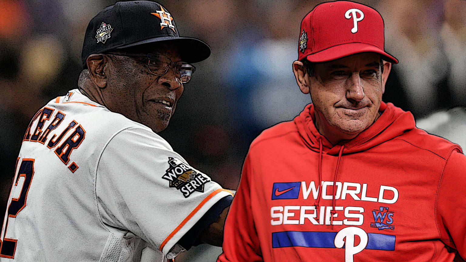 Dusty Baker (Houston) y Rob Thomson (Filadelfia) con los dedos cruzados