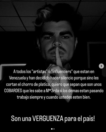 Jonathan Moly a influencers y artistas venezolanos que guardan silencio: son una vergüenza