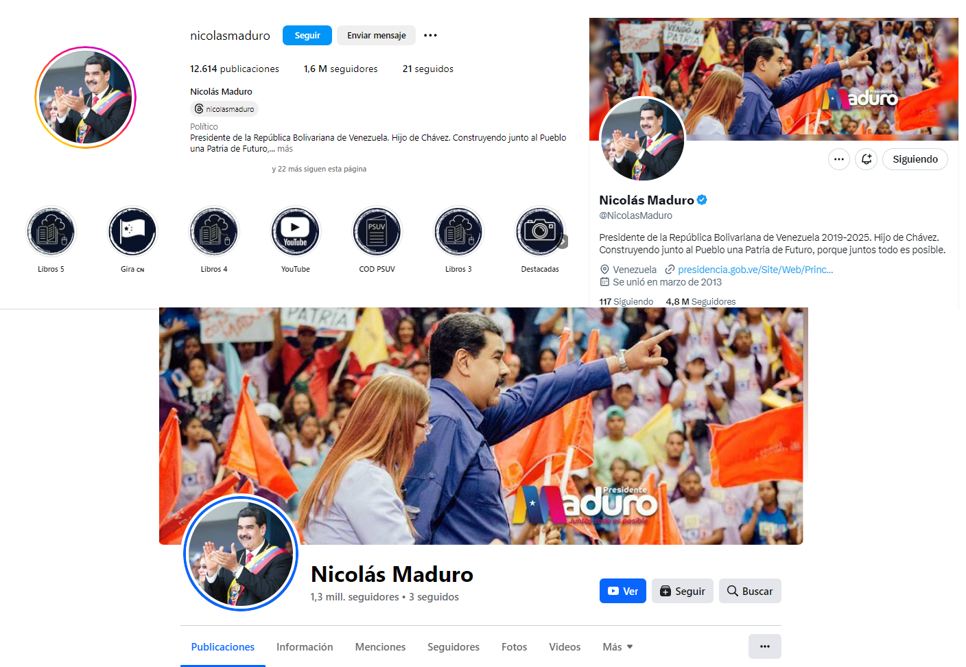 Meta quita verificación a cuentas de Instagram y Facebook de Maduro, mientras X le sustituye la verificación plateada