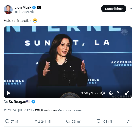 Video manipulado compartido por Elon Musk imita la voz de Kamala Harris y eleva alarma por uso de IA en política