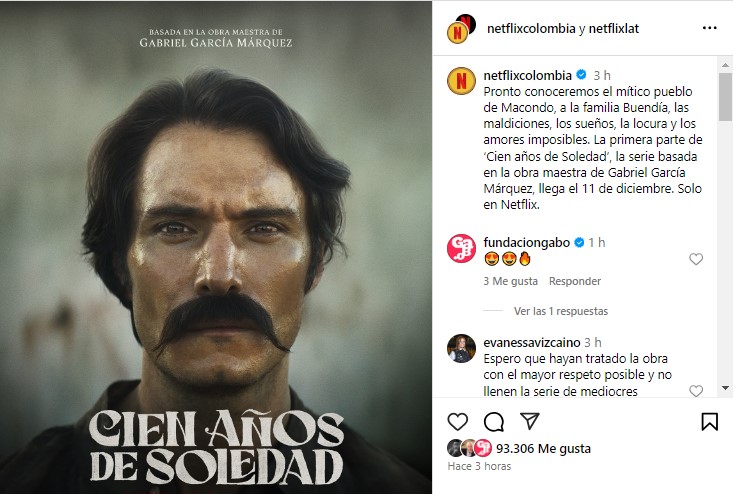 Adaptación de "Cien años de soledad", se estrenará el 11-Dic, en Netflix