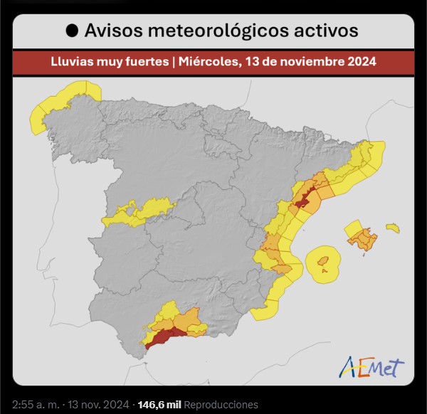 Alerta roja en Málaga y Tarragona por lluvias en España