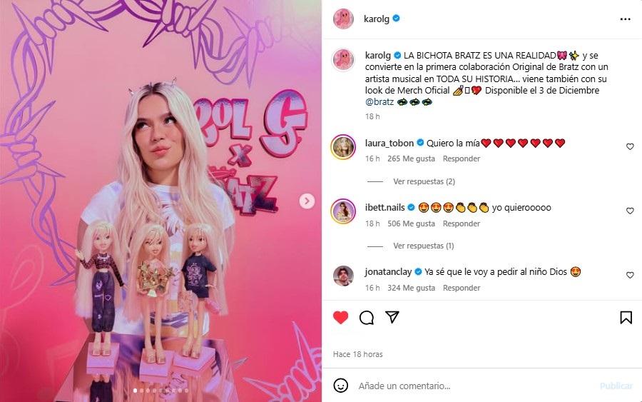 Karol G se convierte en la primera artista musical en tener una muñeca Bratz