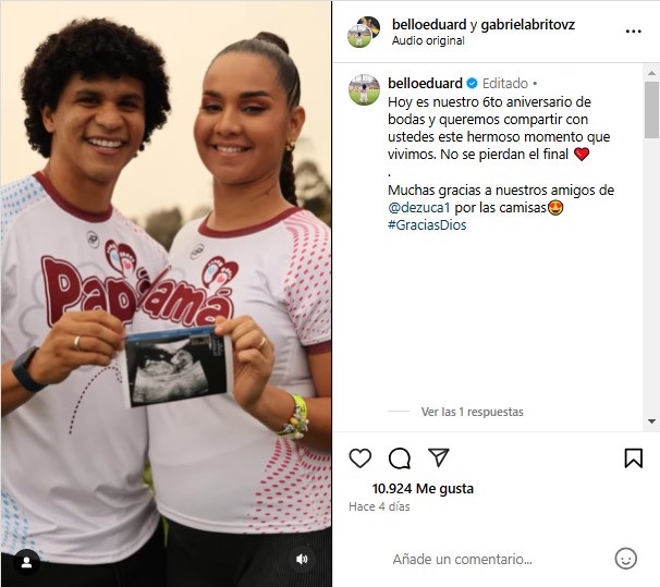 Eduard Bello y Gabriela Brito anuncian que esperan su primer hijo