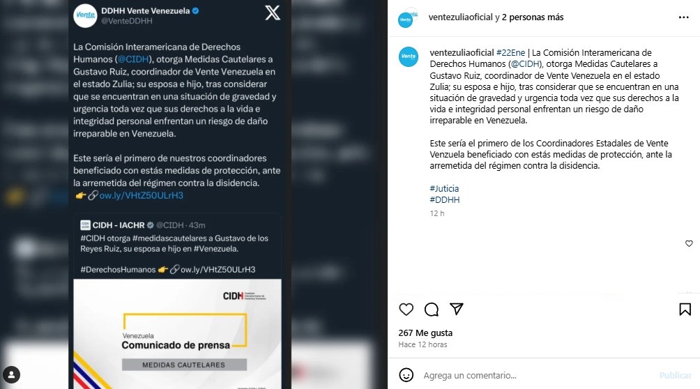 CIDH otorgó medidas cautelares a Gustavo Ruiz, coordinador de Vente Venezuela en Zulia