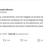 Omar González denuncia nuevamente restricciones para acceder a medicamentos en embajada argentina