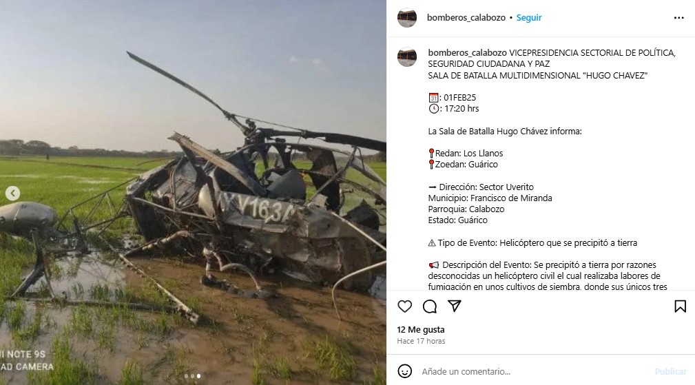 Accidente aéreo en Calabozo deja tres heridos