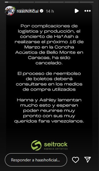 Cancelan el concierto de Ha-Ash en Caracas 